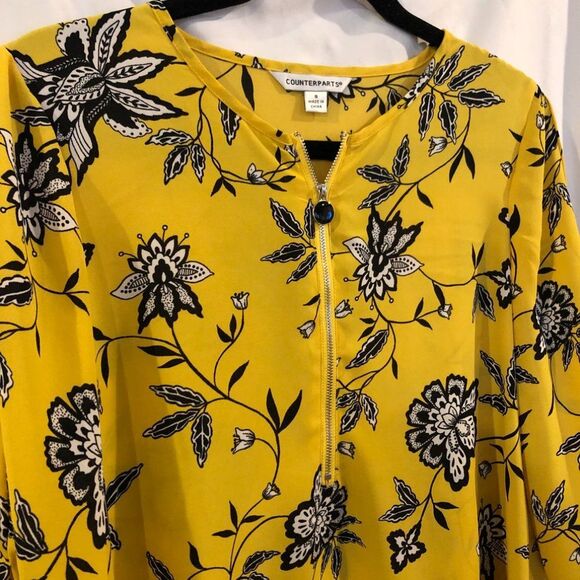 Counterparts Yellow Chiffon Floral Blouse w/ Zipper size Small - Picture 8 of 10